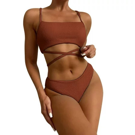Womens Swimsuits Stock Drop Bandage Push Up Bra Bikini Solid Beachwear Triangle Bikini Bathing Suits for Women | Walmart (US)