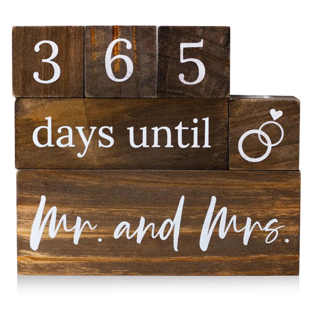 Wedding Countdown Blocks, Engagement Gift for Couple, Wedding Day Countdown Calendar Natural Wood... | Etsy (US)