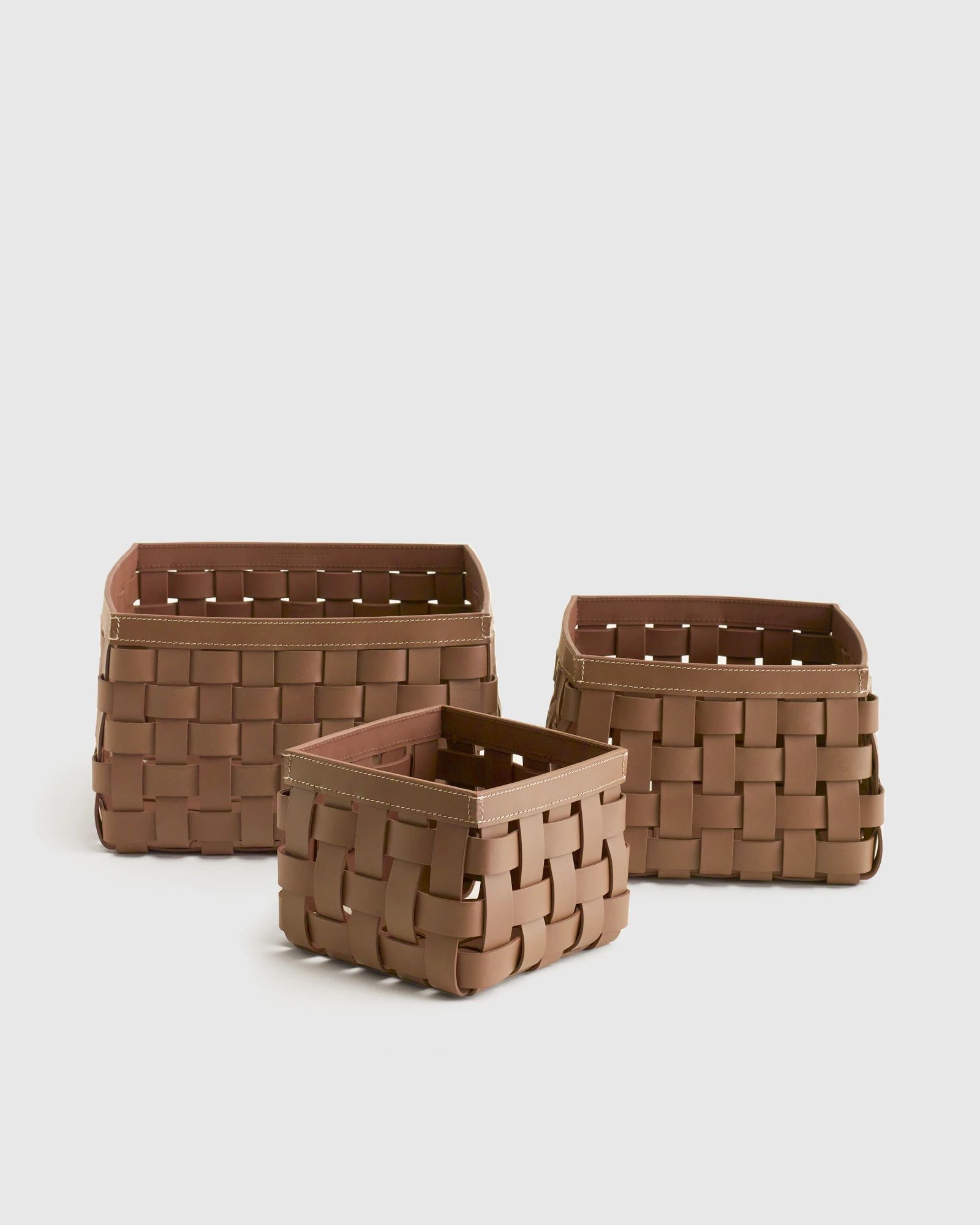 Recycled Woven Leather Baskets - Set of 3 | Quince