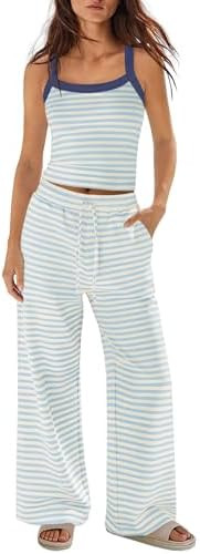 Panadila Womens Two Piece Sets Summer Striped Lounge Set Spaghetti Strap Tank Top Drawstring Pant... | Amazon (US)