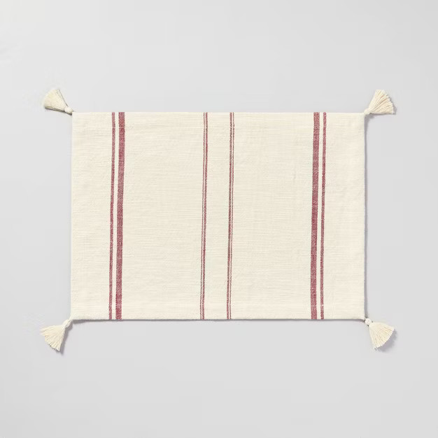 Engineered Stripe Woven Placemat Dark Red/Cream - Hearth & Hand™ with Magnolia | Target