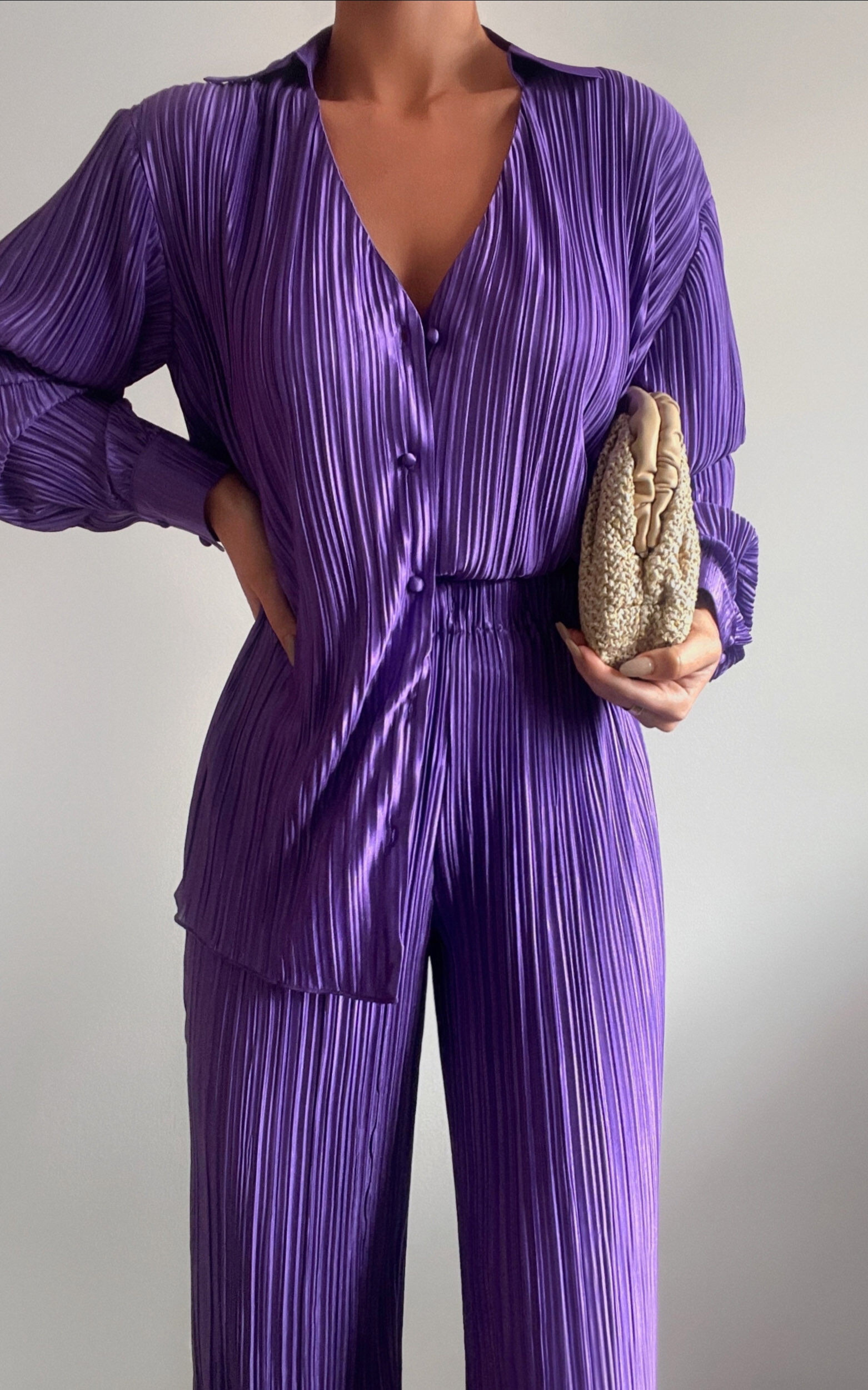 Beca Plisse Button Up Shirt in Purple | Showpo (US, UK & Europe)