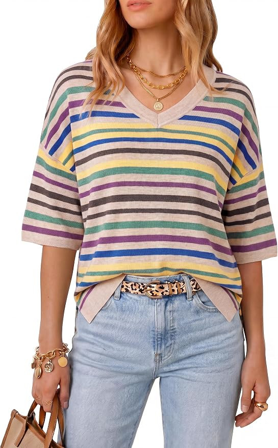 Arach&Cloz Women's Wool Blend Elbow Sleeve Summer Oversized Casual Sweater | Amazon (US)