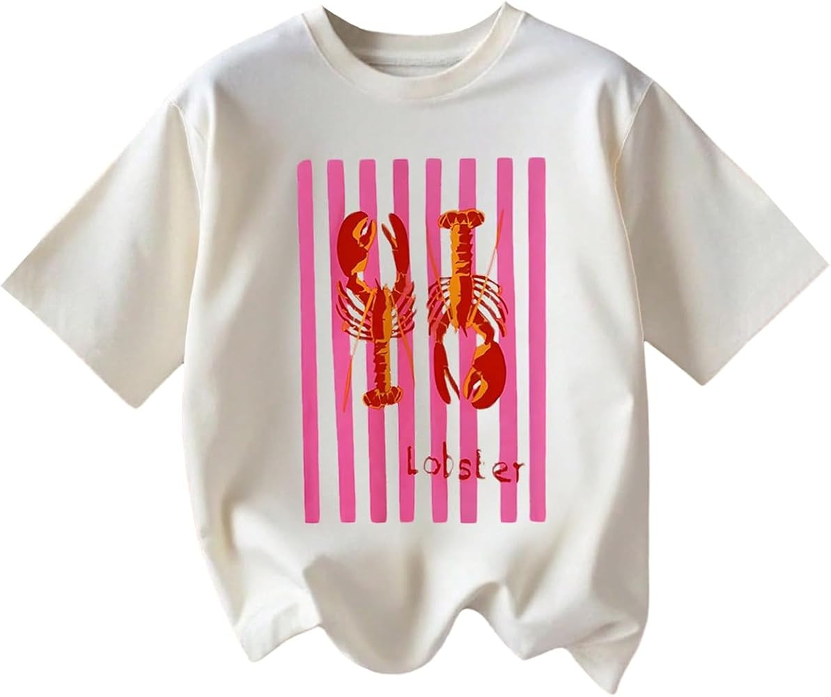 Verdusa Women's Summer Lobster Funny Shirts Drop Shoulder Graphic Tees Cute Shirts | Amazon (US)