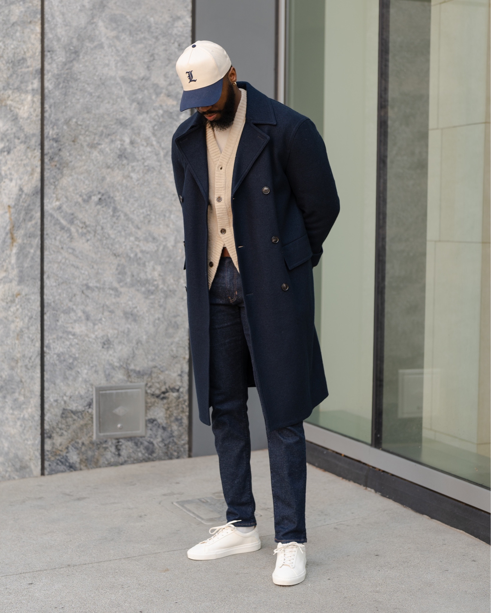 Mature casual outfit with a long overcoat, a cardigan layered underneath, and denim jeans. Links to all items and substitute items down below ⬇️!

#LTKmens