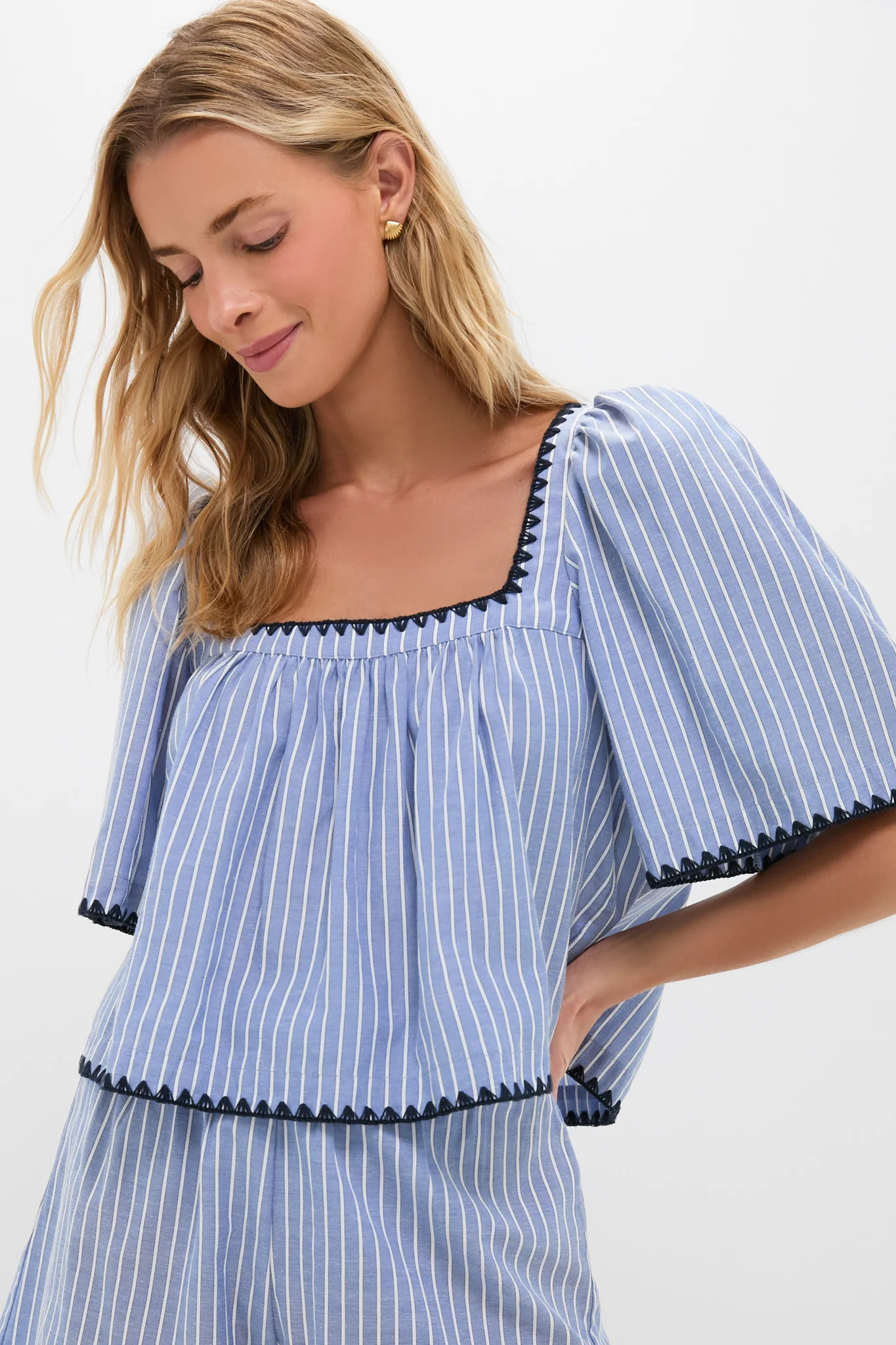 Blue Stripe Whipstitch Vivianna Top | Tuckernuck (US)