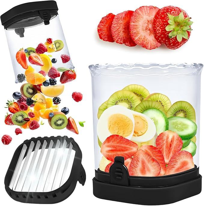 Strawberry Slicer, Fruit Slicer Cup with Push Plate, Fruit Cutter Cup Slicer Kitchen Gadget for E... | Amazon (US)