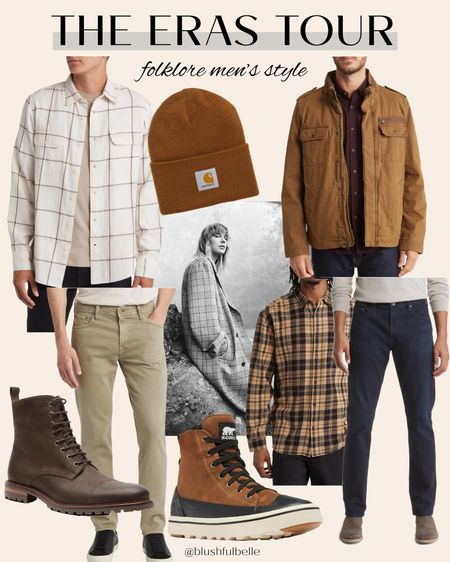 Taylor Swift Eras Tour outfits for men inspired by Folklore 🩶🍂 

Fall outfits for men, flannel shirts, cold weather style for men 

#LTKmens