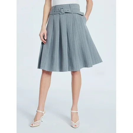 Scoop Women's Pleated Pinstripe Midi Skirt, Sizes 0-18 | Walmart (US)