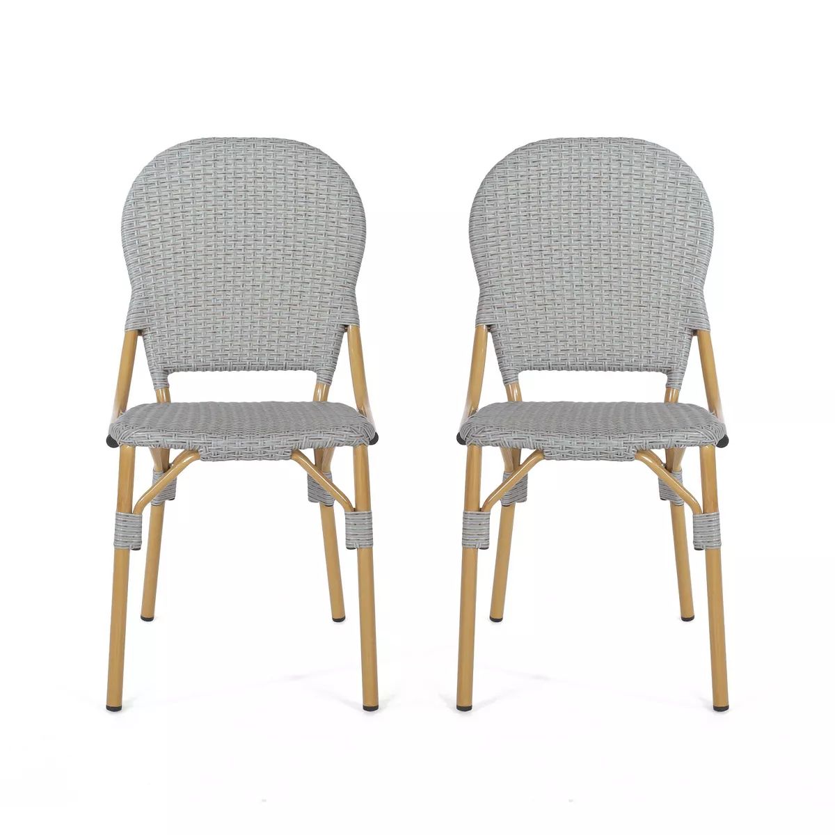 Arthur 2pk Outdoor Aluminum French Bistro Chairs - Gray/Bamboo - Christopher Knight Home | Target