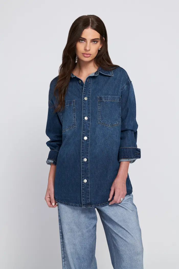 ELLE Collection Feather Soft Denim Shirt Button Down Top | Nordstrom | Nordstrom