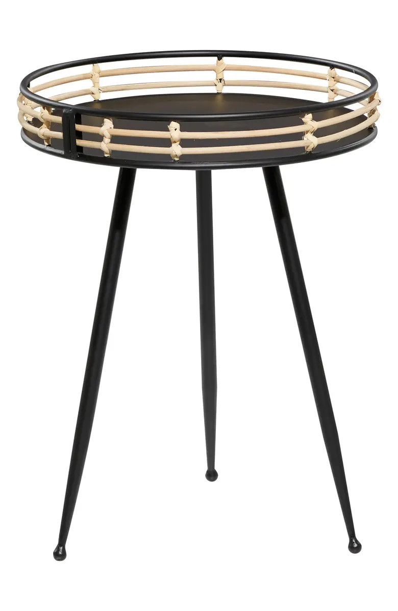 GINGER BIRCH STUDIO Black Metal Modern Accent Table with Rattan Frame Detail | Nordstromrack | Nordstrom Rack