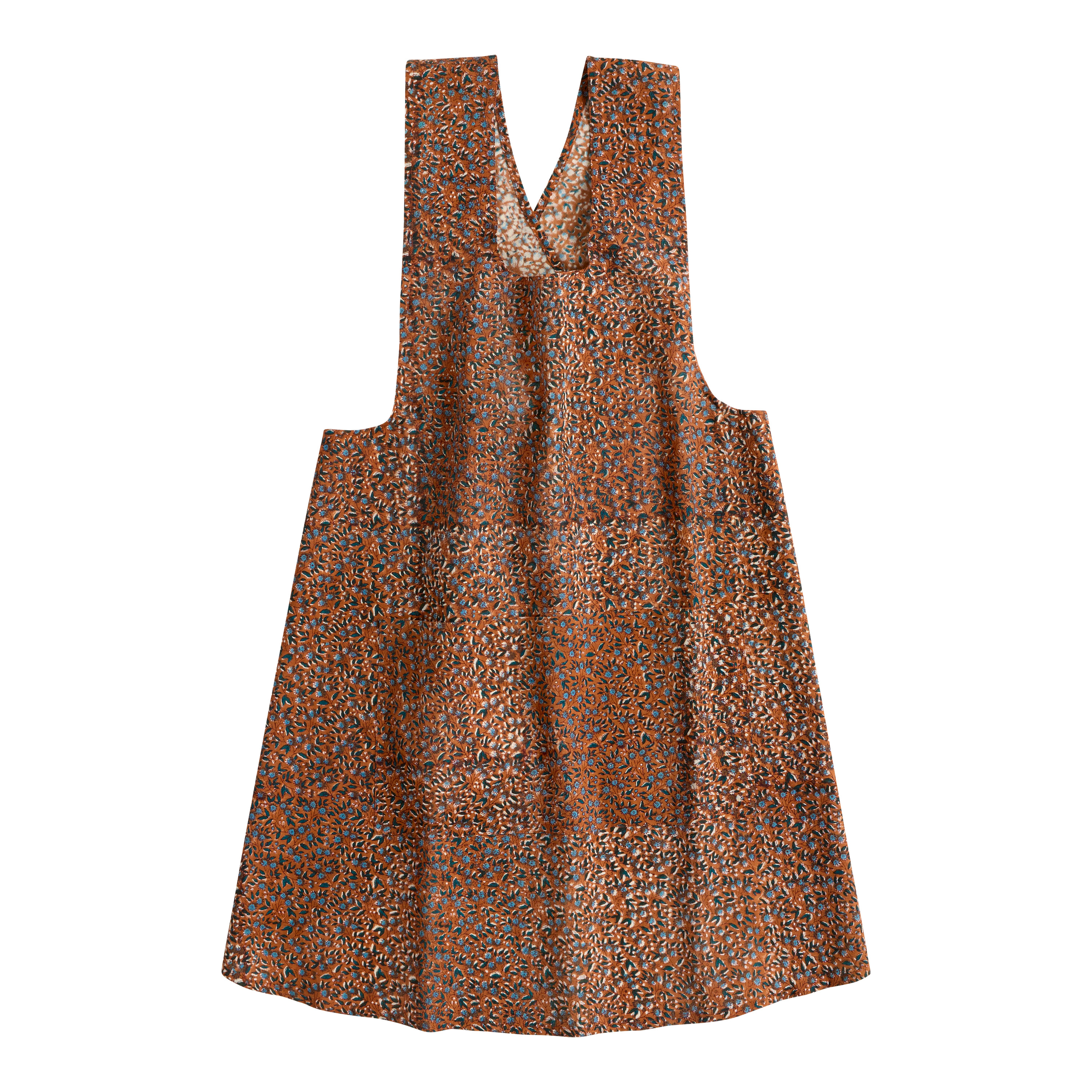 Brown and Blue Ditsy Floral Block Print Apron | World Market
