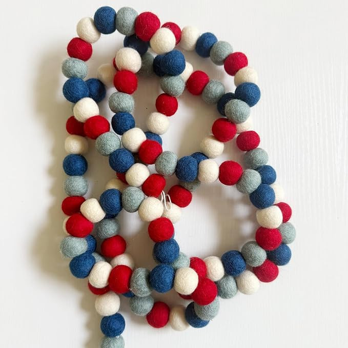 4th of July Felt Ball Garland, Patriotic Red White and Blue Garland, 9 Ft Wool Felt Pom Pom Banne... | Amazon (US)