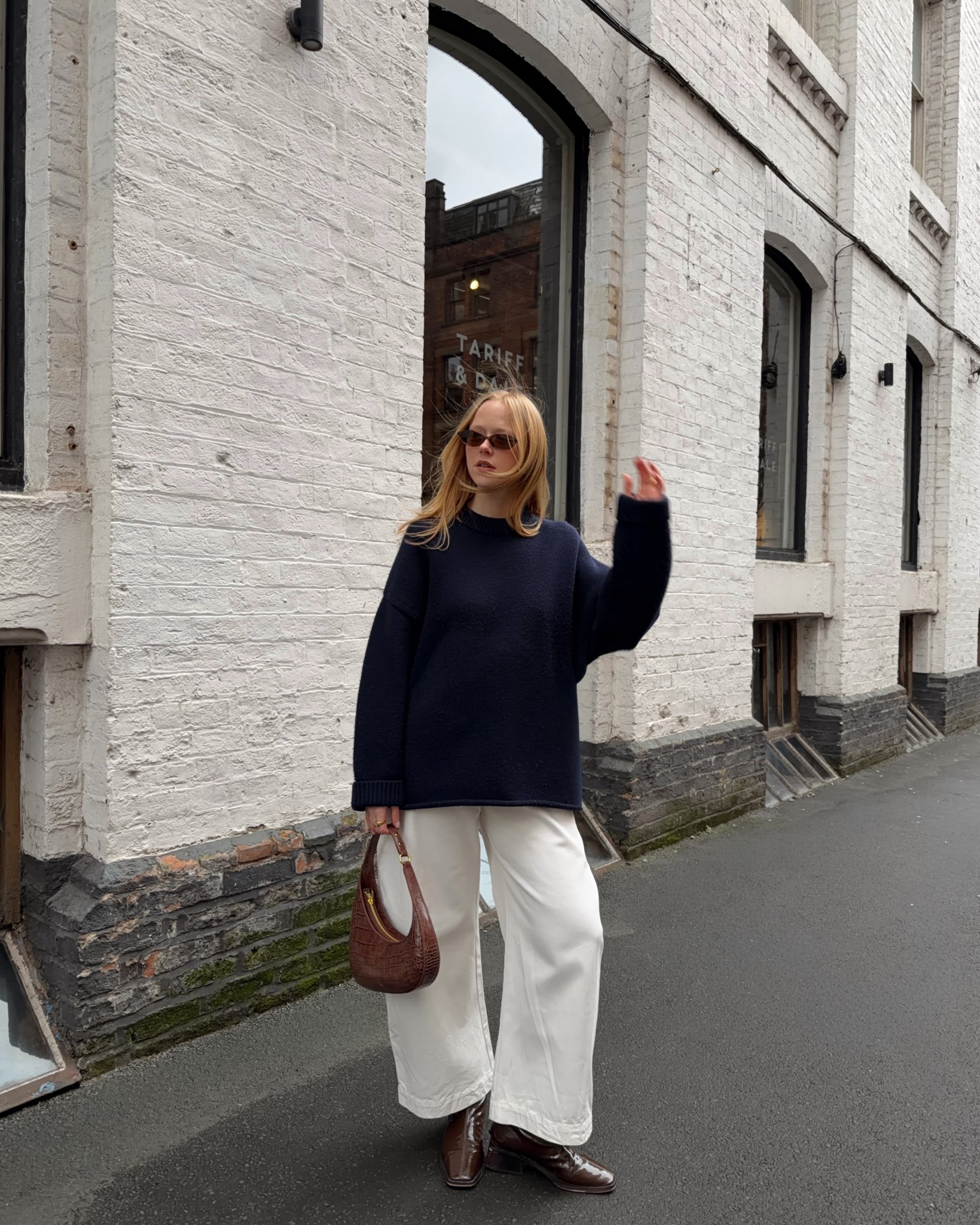 Navy Jumper, Chunky Jumper, White Jeans, Spring Denim, Brown Boots 

#LTKspring #LTKuk