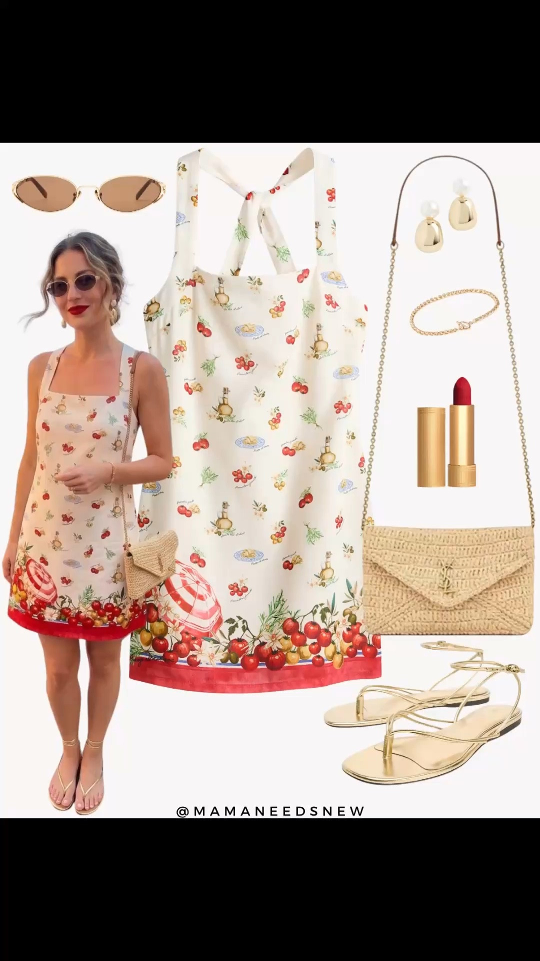 A summer / vacation outfit with a printed twist back dress, raffia shoulder bag, strappy sandals 🤍❤️

#LTKSeasonal #LTKSaleAlert #LTKootd
