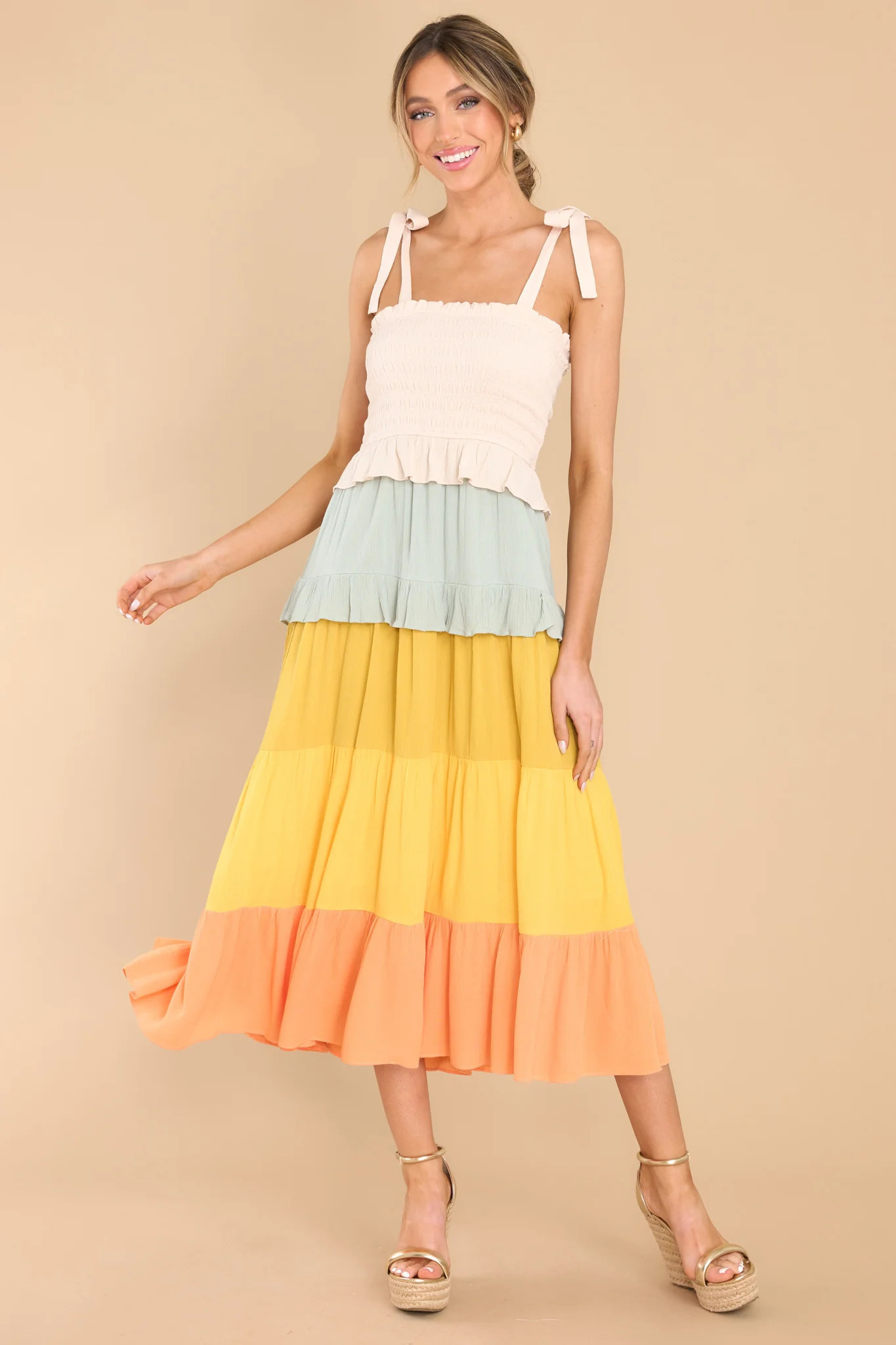 Try It All Orange Multi Midi Dress | Red Dress 