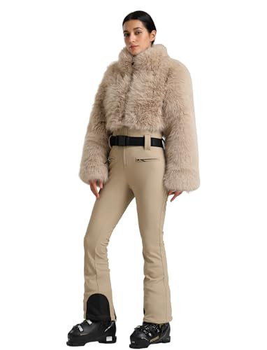 GSOU SNOW Womens Ski Suit One Piece Waterproof Snowsuit Slim Fit Insulated Snowboard Ski Outfits Winter Faux Fur Jumpsuit Khaki L | Amazon (US)