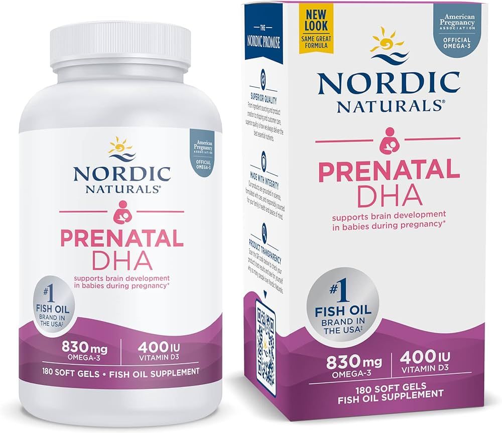 Nordic Naturals Prenatal DHA, Unflavored - 180 Soft Gels - 830 mg Omega-3 + 400 IU Vitamin D3 - S... | Amazon (US)
