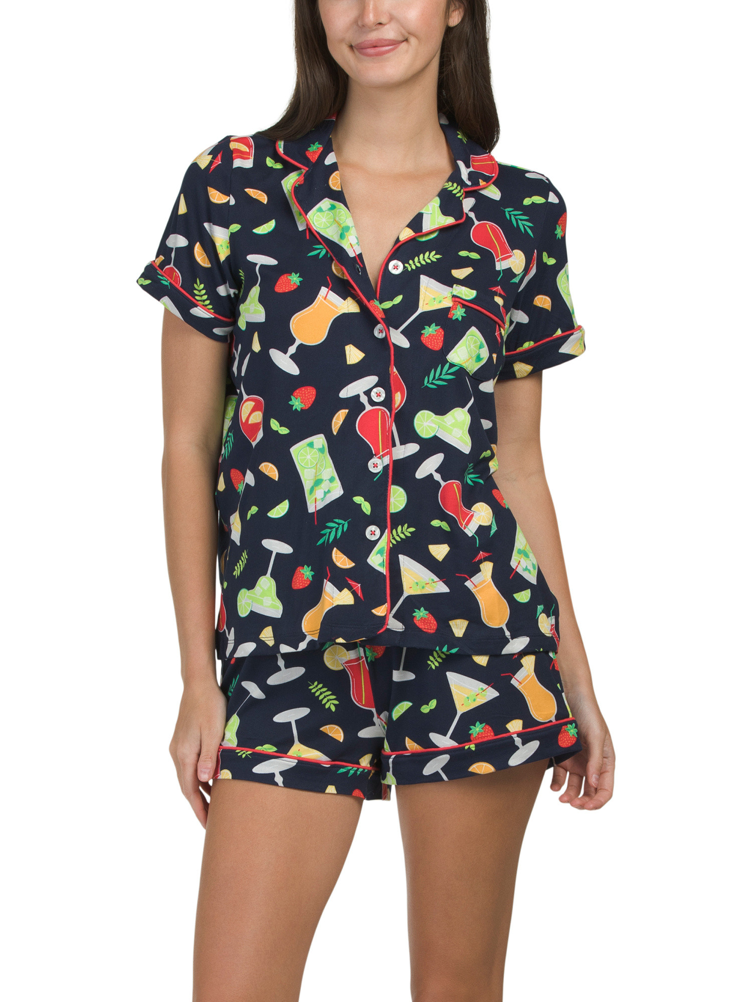 2pc Cocktail Print Pajama Top And Shorts Set | TJ Maxx