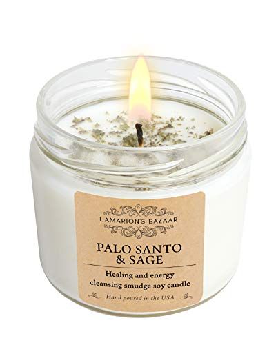 Palo Santo & Sage - Smudge Soy Candle with Natural Crushed Sage Leafs for Healing & Energy Cleans... | Amazon (US)