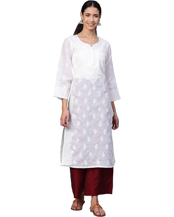 Ada Latest Indian Hand Embroidered Traditional Chikankari Cotton Kurta Kurti Kameez for Women & G... | Amazon (US)