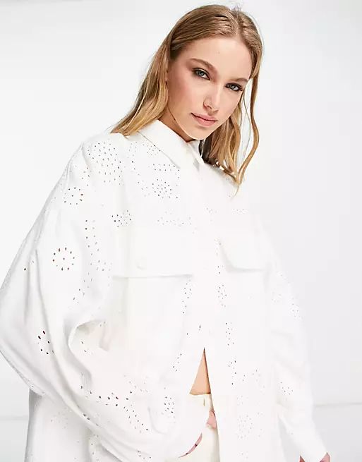 ASOS EDITION oversized shacket in eyelet in white | ASOS (Global)