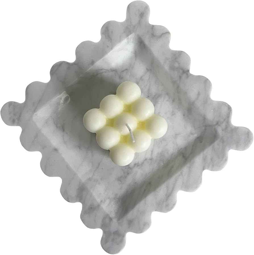 SAIDKOCC Vintage Natural Marble Tray Small Ornaments Scalloped Tray Handmade Storage Dish for Cou... | Amazon (US)
