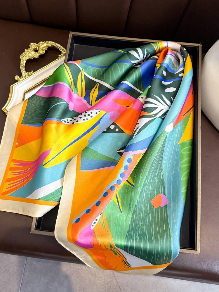 1pc Women's Elegant Retro Printed Lightweight Satin Square Faux Silk Scarf, Bohemian Style Casual Ladies Neck Scarf, Shawl, Thin & Comfortable Women's Headscarf, Suitable For Spring/Summer Daily Wear And Outings | SHEIN
