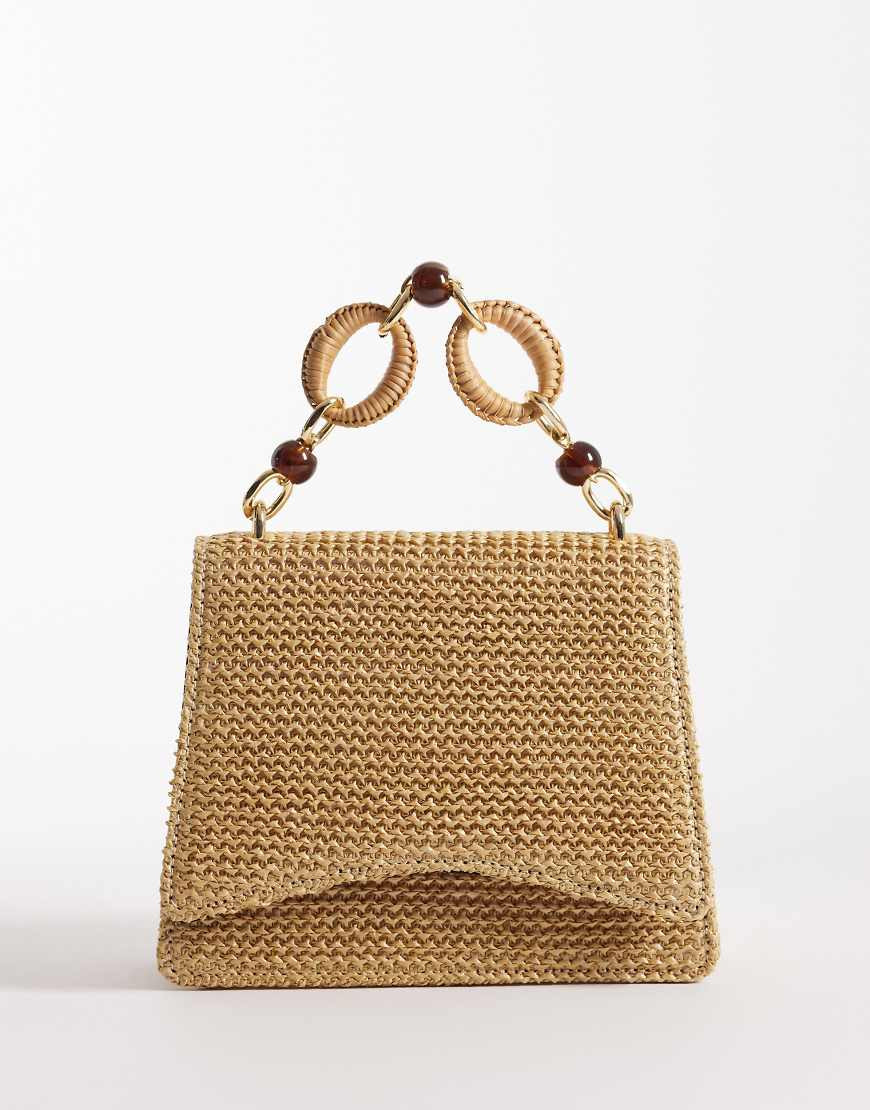 ASOS DESIGN straw crossbody bag with resin top handle and detachable cross body strap in natural-Neutral | ASOS (Global)