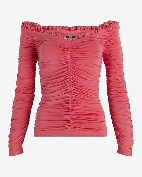 Body Contour Compression Off The Shoulder Ruched Tee | Express