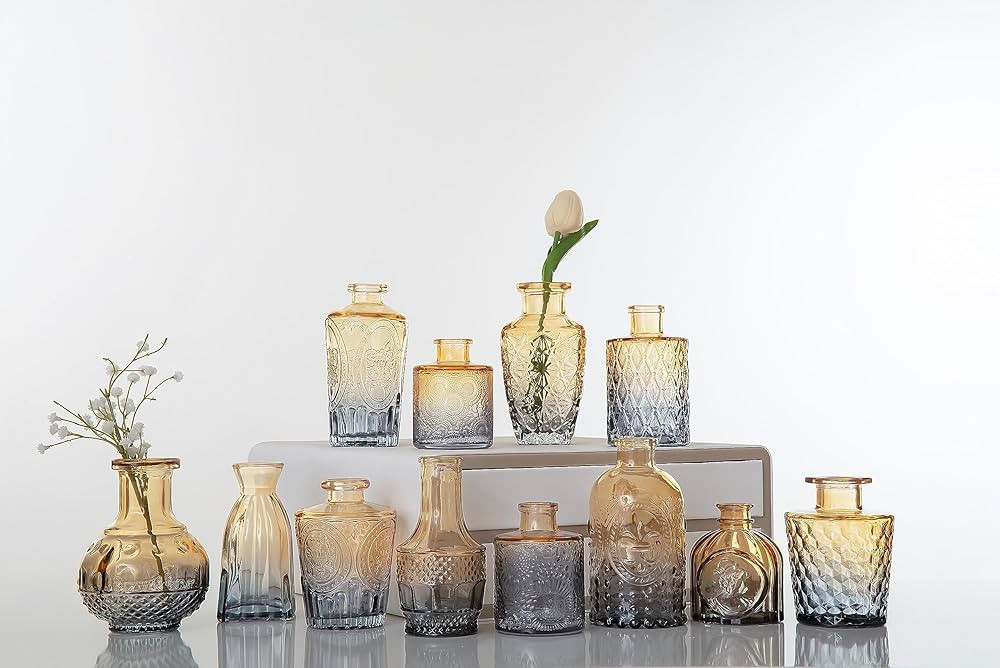 Glass Bud Vases Set of 12,Small Vases for Flowers,Flower Bud Vases in Bulk, FOBAKY Gradient Color... | Amazon (US)