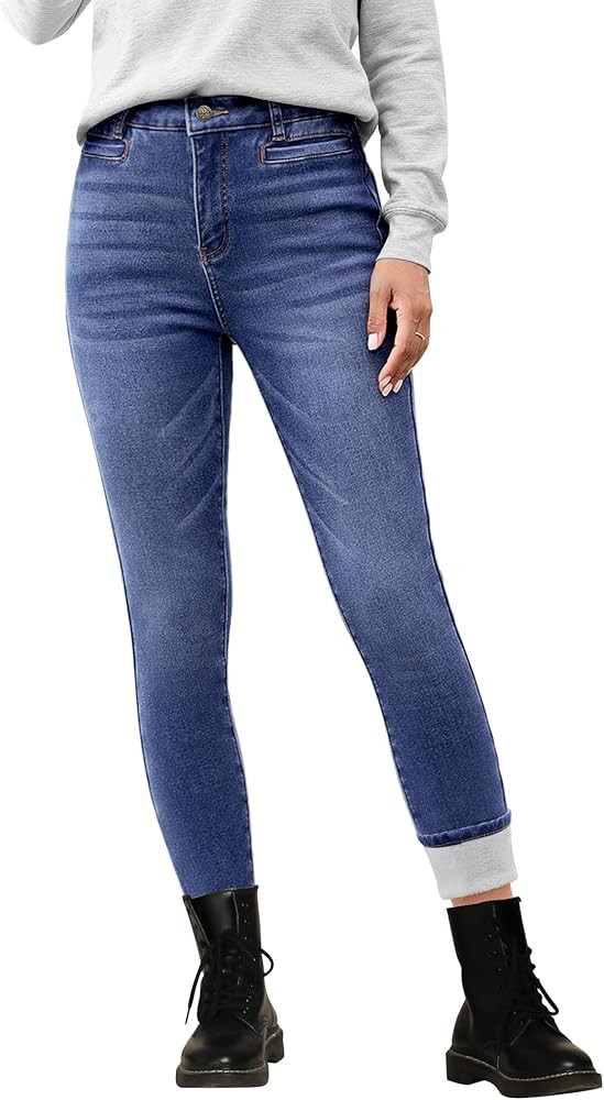 GRAPENT Fleece Lined Jeans for Women High Waisted Skinny Welt Pocket Winter Stretchy Denim Pants ... | Amazon (US)