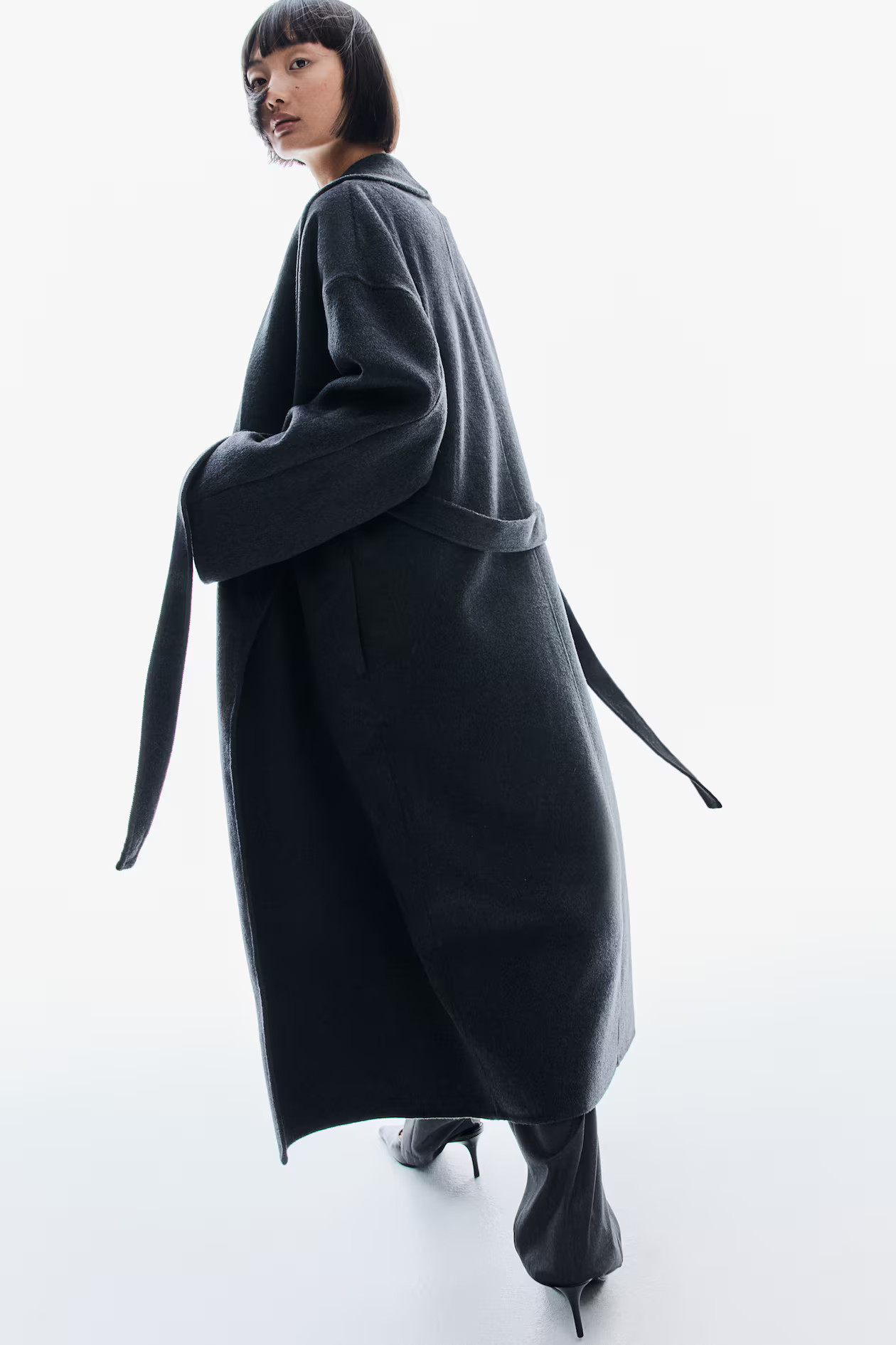 Handmade wool-blend coat - Long sleeve - Maxi - Dark grey - Ladies | H&M GB | H&M (UK, MY, IN, SG, PH, TW, HK)