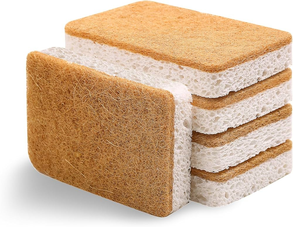 Sibba 5Pcs Cleaning Sponges for Kitchen, Non-Scratch Scrub Sponge, Natural Biodegradable Plant Ba... | Amazon (US)