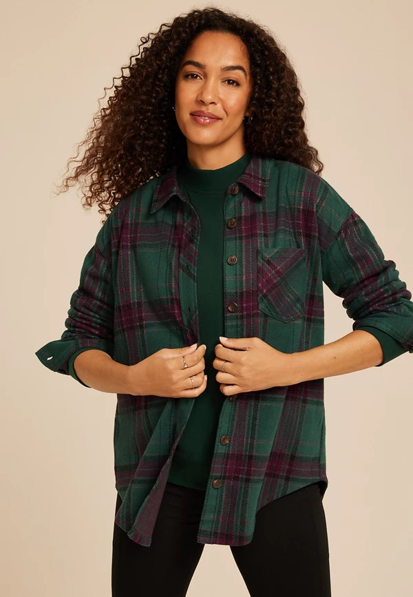 Plush Knit Plaid Boyfriend Button Down Shirt | Maurices