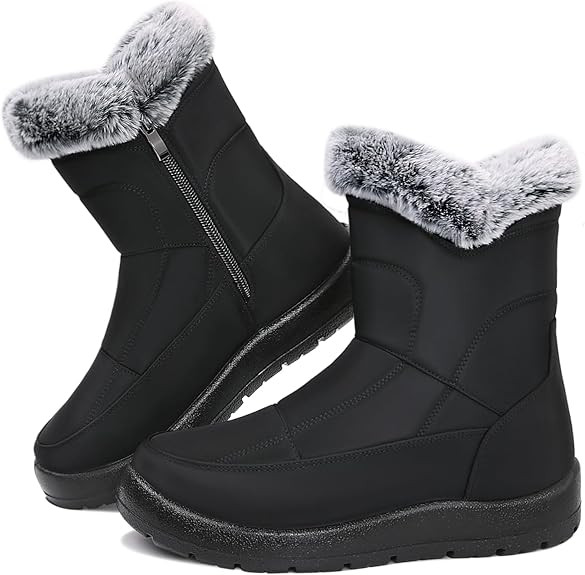 Women's Winter Snow Boots, Waterproof Faux Fur Lined Mid-Calf Booties with Zipper Comfortable War... | Amazon (US)