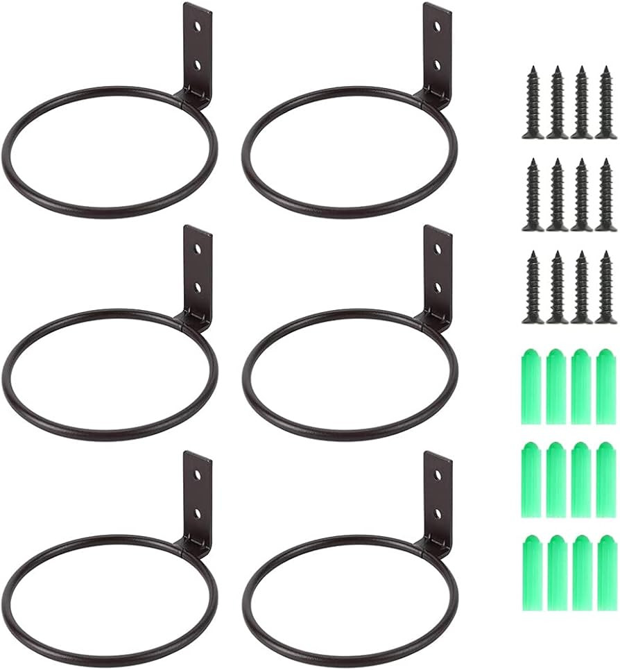 Sivya 6 Pack 4in Flower Pot Holder Ring Wall Mounted Metal Planter Hooks Hangers Wall Bracket | Amazon (US)