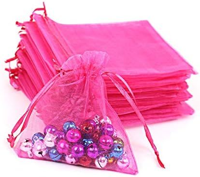 100Pcs Hot Pink Organza Bags 3x4 inches Organza Gift Bags Small Mesh Bags Drawstring Gift Bags Ch... | Amazon (US)