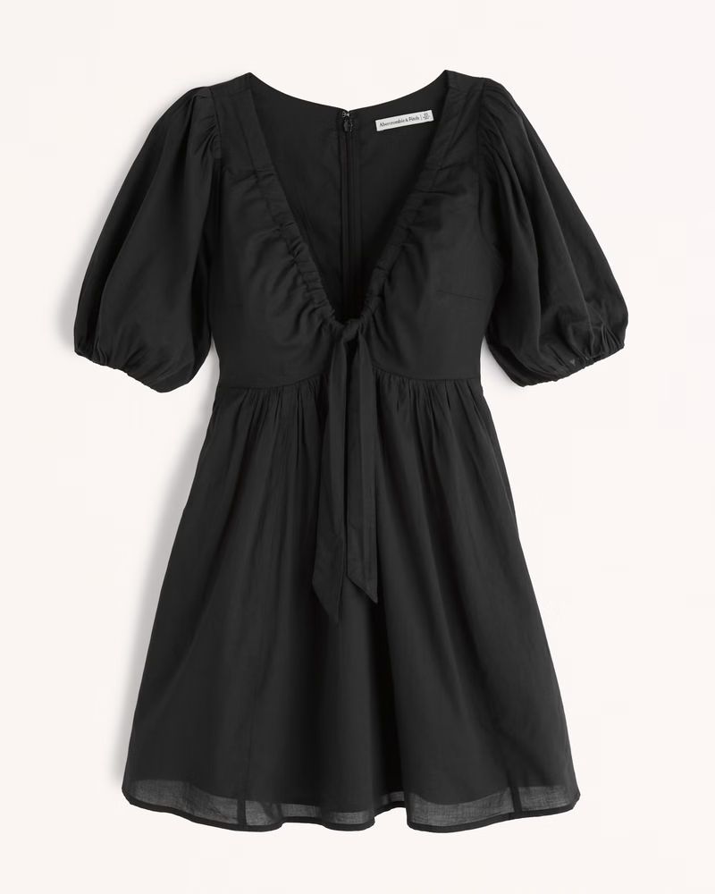 Cinch-Front Cotton Texture Mini Dress | Abercrombie & Fitch (US)