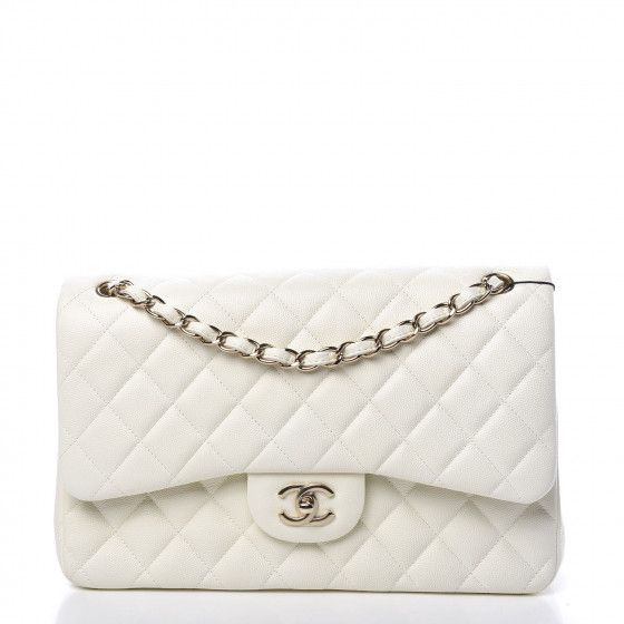 Caviar Quilted Jumbo Double Flap White | Fashionphile