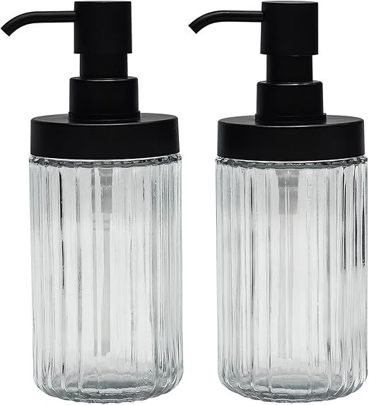 Suanti Ribbed Hand Glass Soap Dispenser Set of 2 for Bathroom Countertop & Kitchen Sink Decor, Ea... | Amazon (US)