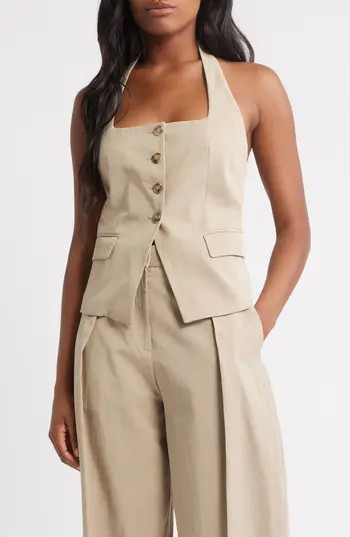 MANGO Olivia Halter Neck Vest in Medium Brown at Nordstrom Rack, Size X-Large | Nordstrom Rack