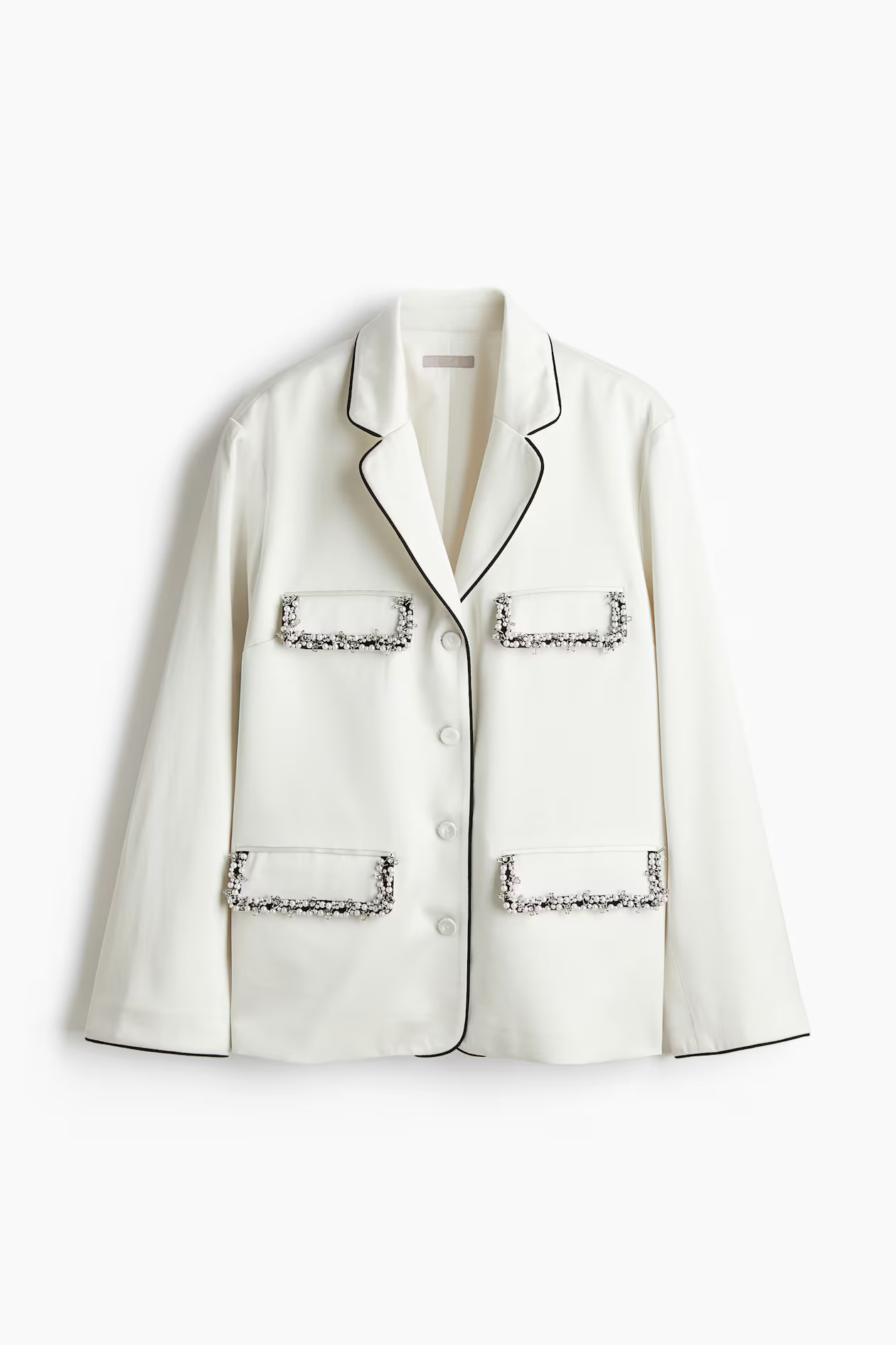 Embellished satin blazer - Weiß - Ladies | H&M AT | H&M (DE, AT, CH, NL, FI)
