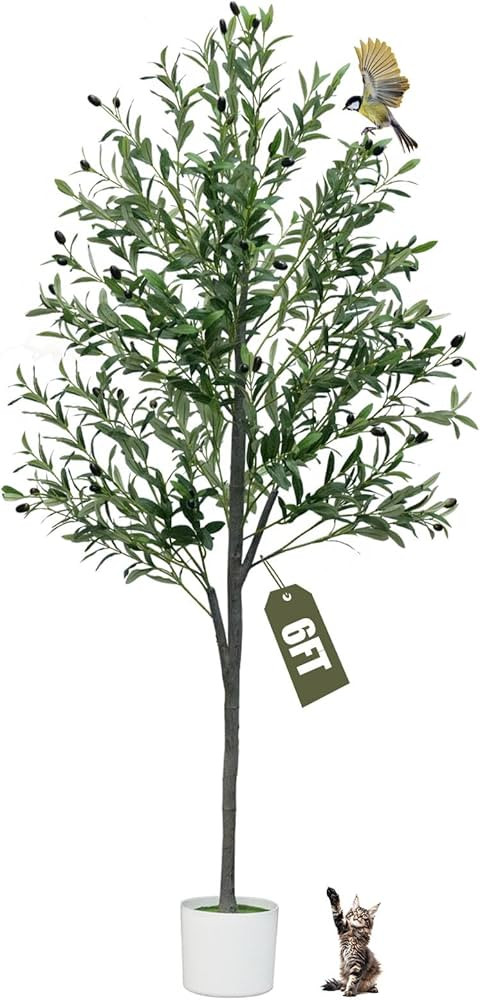 6FT Artificial Olive Tree,Artificial Plants Indoor,Faux Olive Tree Indoor with Natural Wood Trunk... | Amazon (US)