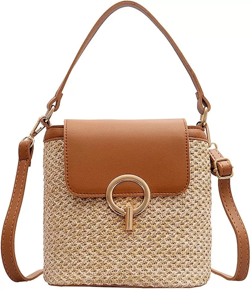 OWGSEE Straw Beach Bag, Small Straw Purse for Women Summer Woven Beach Bag  Shoulder Crossbody Bags Handbag for Vacation