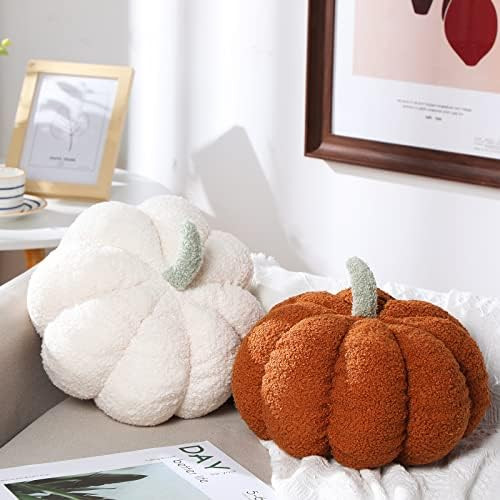 2 Pcs 3D Pumpkin Pillow Fall Decor Cushions,White, Brown | Amazon (US)