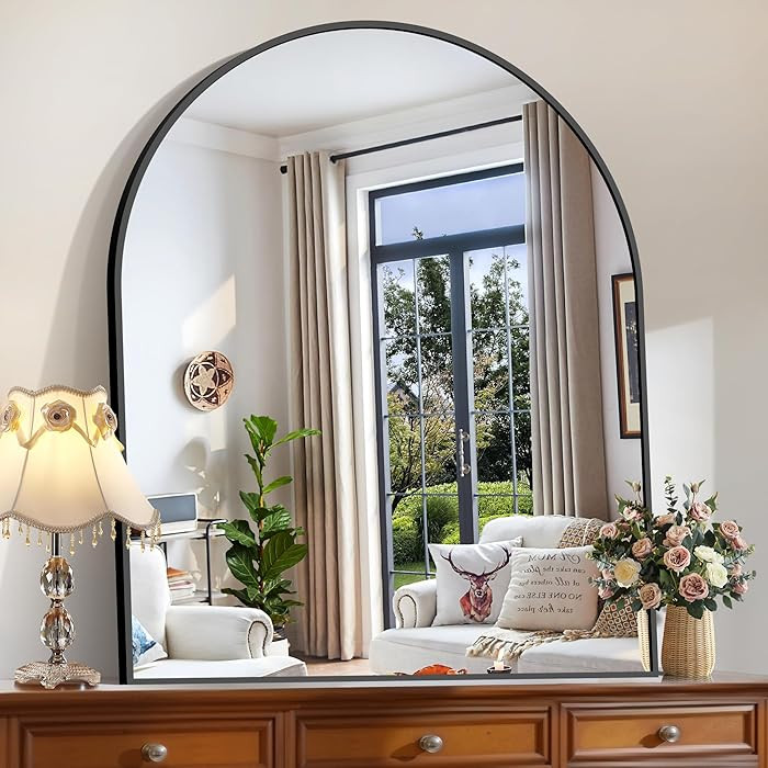 CIRCUMI Arched Wall Mirror, 40"x48" Black Arched Mirror with Tempered Glass, Metal Frame, Large S... | Amazon (US)