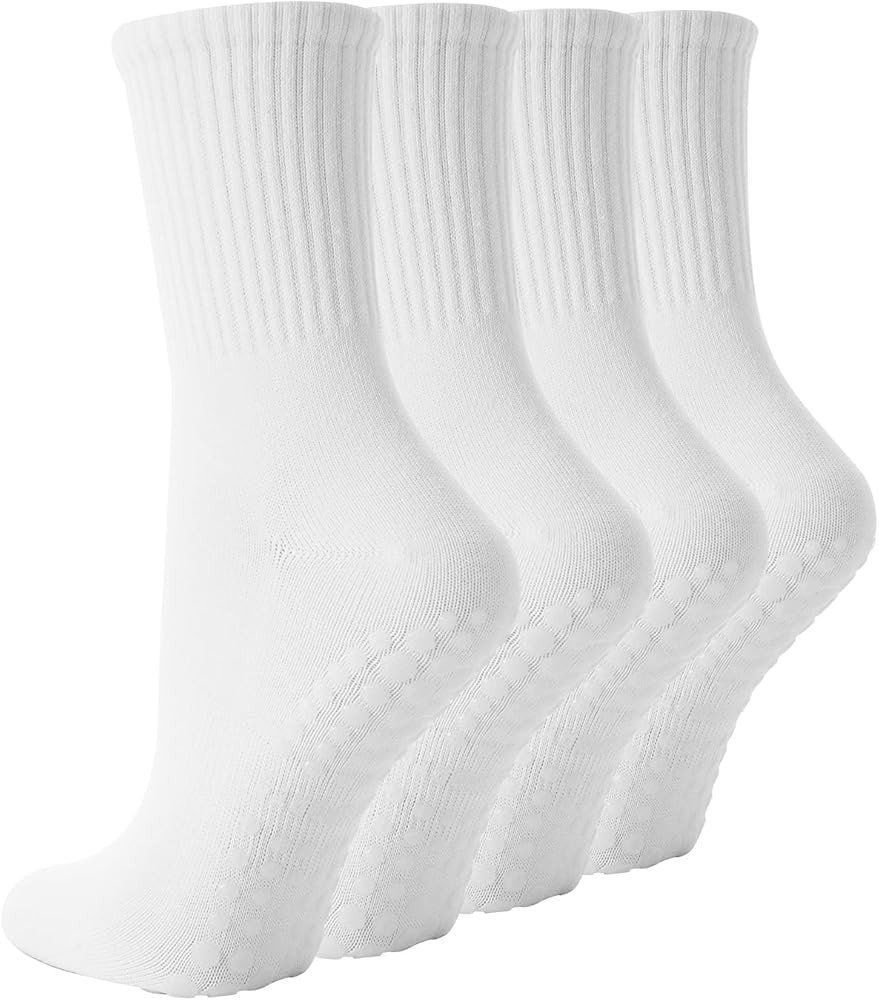 4 Pairs Pilates Socks with Grips for Women, Non Slip Yoga Athletic Ballet Barre Dance Workout Cre... | Amazon (US)