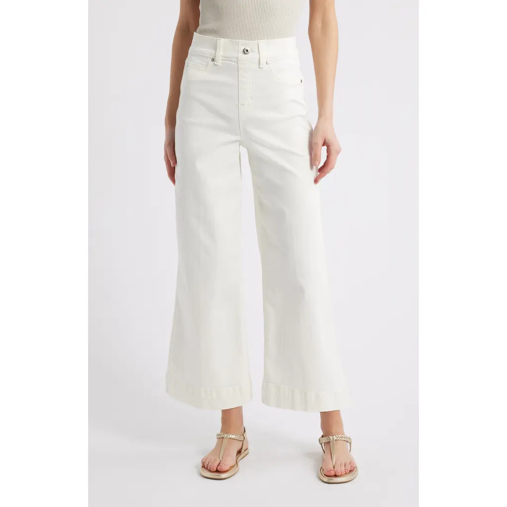 SPANX® SPANXshape™ EveryWear Cropped Wide Leg Jeans in Chalk Wash at Nordstrom, Size Large | Nordstrom